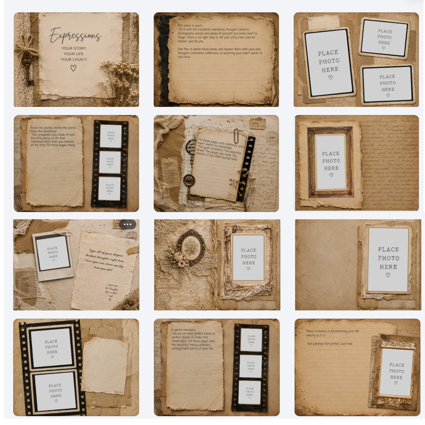 Expressions Vintage Digital Journal Scrapbook Canva Template